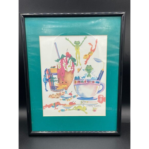 Adorable Hand Painted Watercolor Frogs Framed & Matted by Sherry Tolman Print - Picture 1 of 11